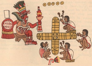 Patolli Players making offerings to Macuilxochitl, Codex Magliabecchiano, WikiMedia Commons