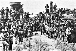 Champagne Celebration, Promontory, Utah (1869), Photo by Andrew J. Russell, Wikimedia Commons-300px